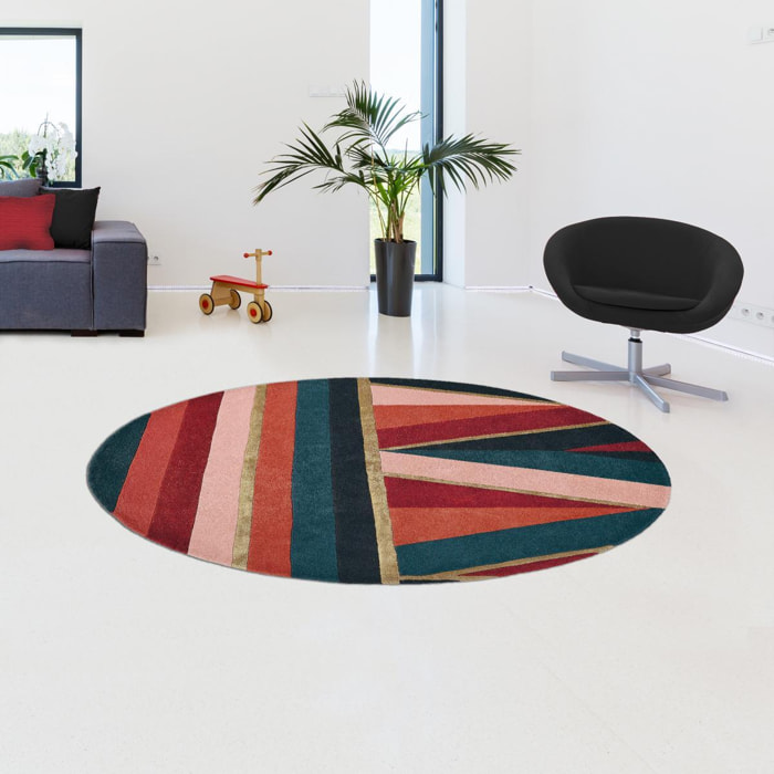Tapis rond fait à la main en laine motif géométrique NUITOR