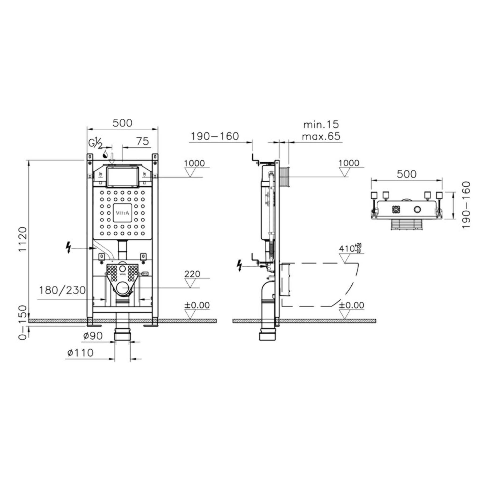 V12 bâti-support sol-mur pour WC suspendu, double chasse 3/6L, pour cloison légère ou mur porteur (762-5800-01)
