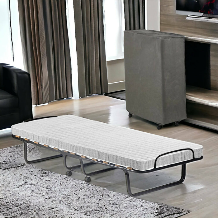 Letto pieghevole Tellus, Brandina con rete 12 doghe, Materasso incluso, Lettino salvaspazio, 100% Made in Italy, 80x190h37 cm, Cover inclusa