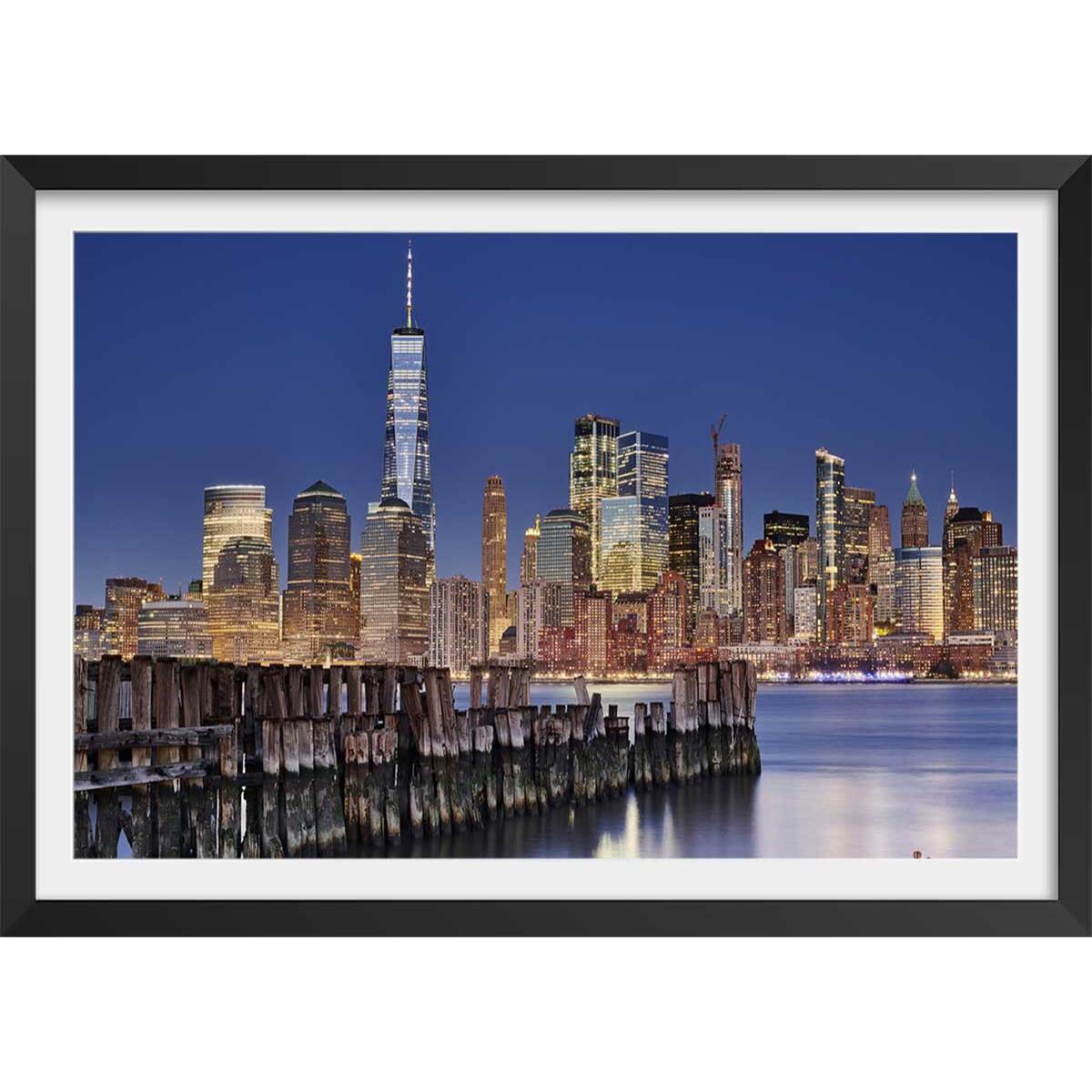 Affiche Manhattan skyline Affiche + cadre en bois - Noir