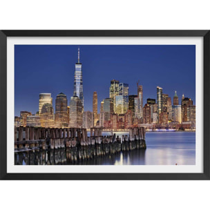 Affiche Manhattan skyline Affiche + cadre en bois - Noir