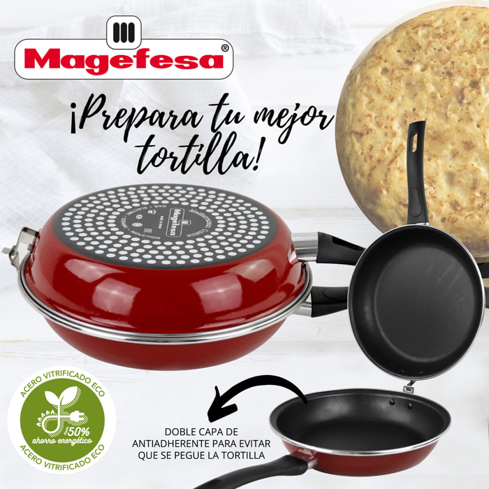 Magefesa PRAGA sartén tortilla 20, acero esmaltado vitrificado, en granate, inducción y lavavajillas