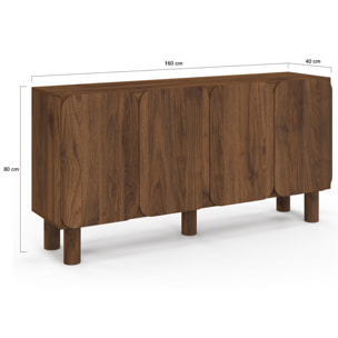 Buffet Miranda 4 portes effet noyer 160cm
