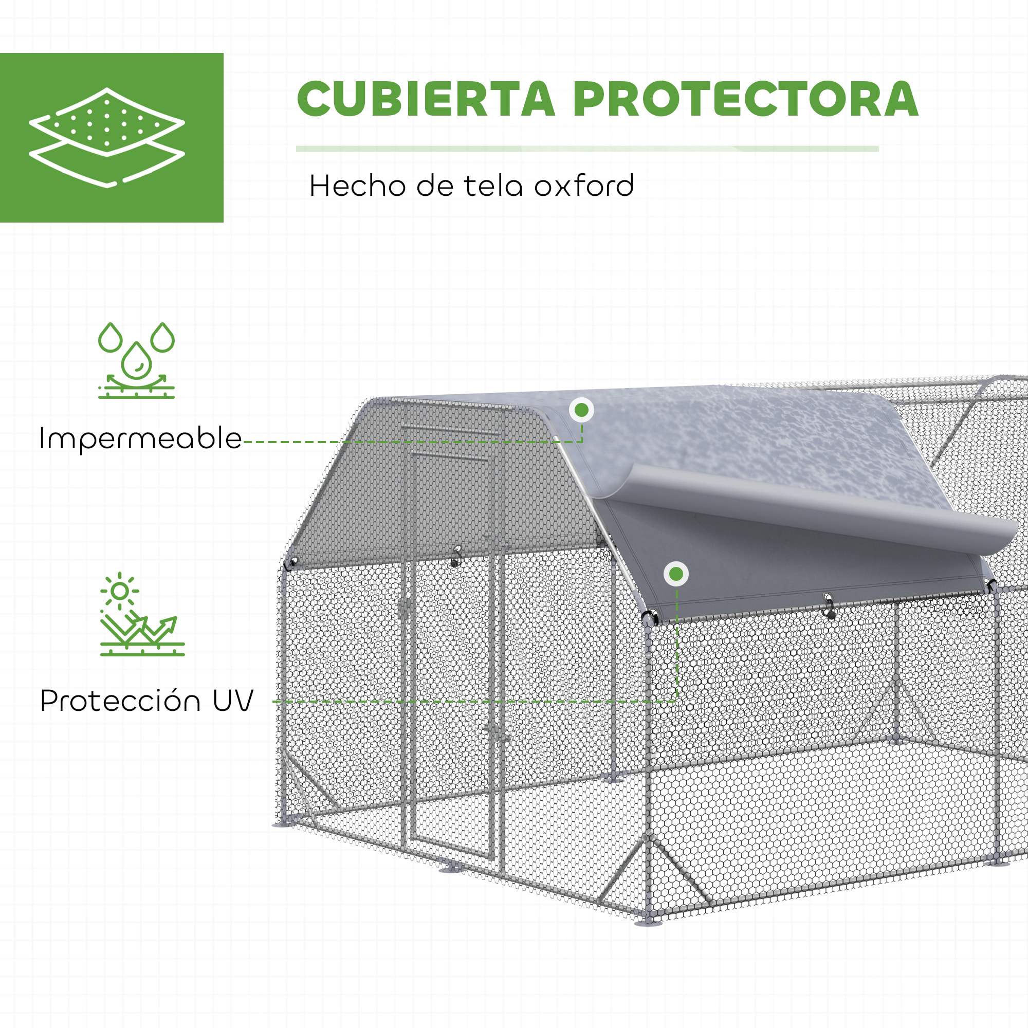 Gallinero para Exterior Grande, 2,8x3,8x1,95 m, Gallinero de Acero Galvanizado con 2 Habitaciones, Cubierta de Tela Oxford, Anti-UV e Impermeable, Jaula para 10-12 Gallinas y Conejos, Plata