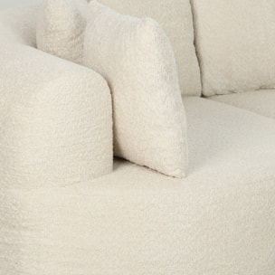Canapé design arrondi 3 places 6 coussins tissu chenille crème