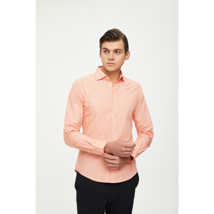 Camicia Uomo 1 Bottone Francese Slim Fil a Fil Unito Arancio Chiaro