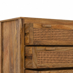 Commode en bois de manguier et cannage 3 tiroirs - Tiki