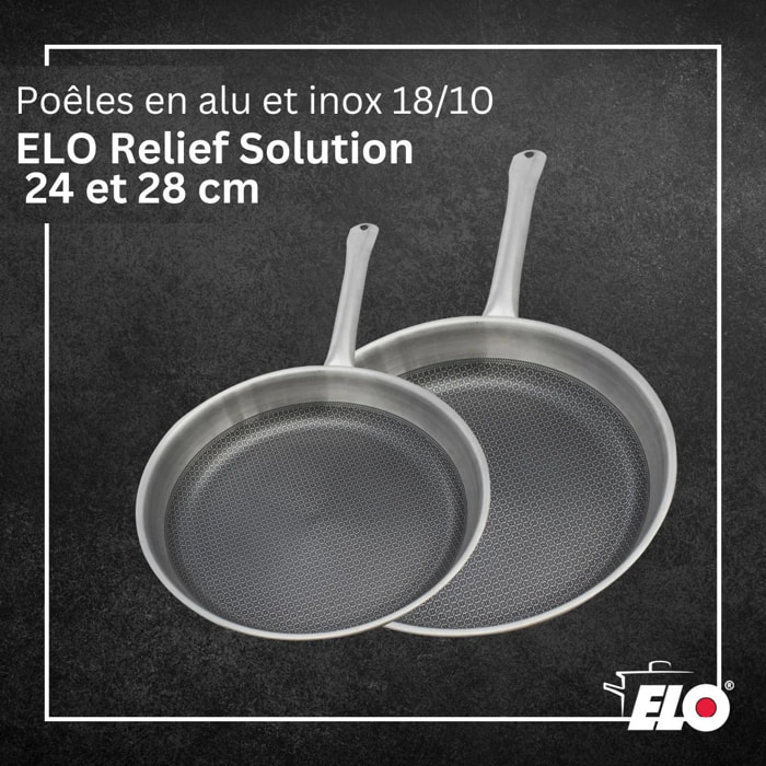 Lot de 2 poêles Elo Relief Solution 24 cm et 28 cm en inox sans PFAS