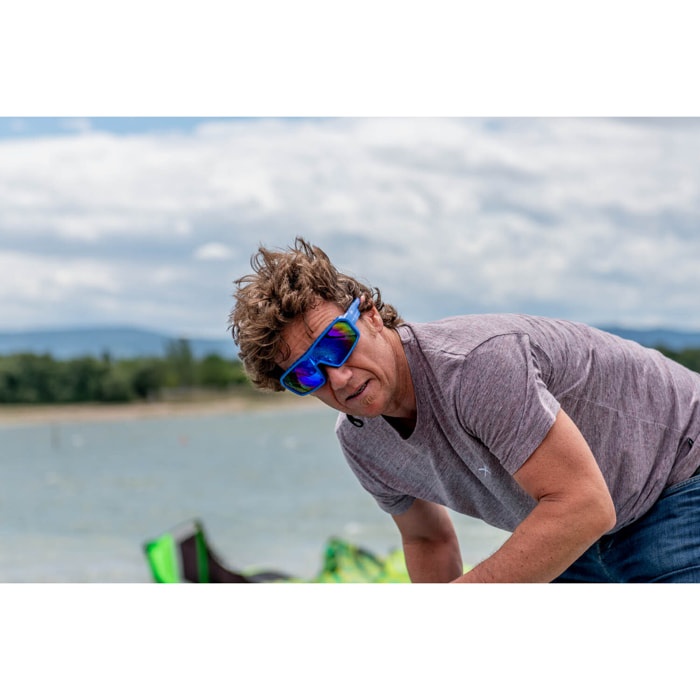 Gafas de deportes acuáticos OCEAN CHAMELEON - Azul mate / Revo azul con plaquetas puntas y espuma azules con correa azul