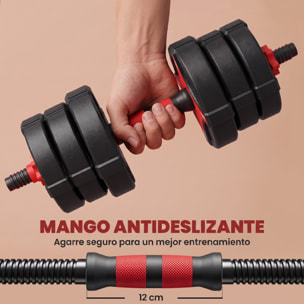Juego de Mancuernas Ajustables 5 en 1 20kg, Juego de Pesas como Kettlebell, Barra, Mancuernas o Soporte para Flexiones, Equipo de Fitness para Hombres y Mujeres, Casa Gimnasio, Negro y Rojo