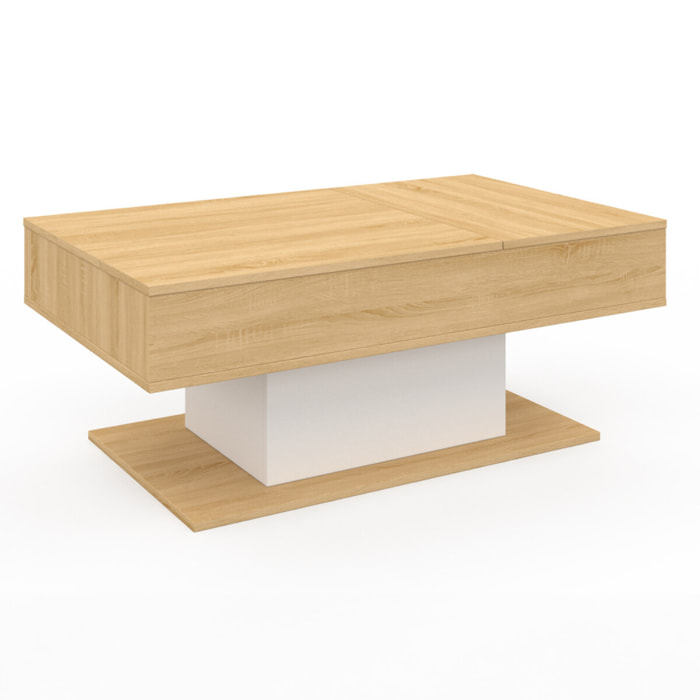 Table basse Tania double plateau relevable bois et blanc