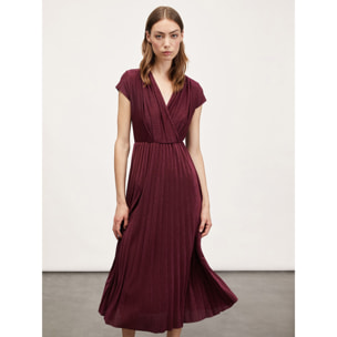 Motivi - Vestido midi de lúrex con falda plisada - Burgundy