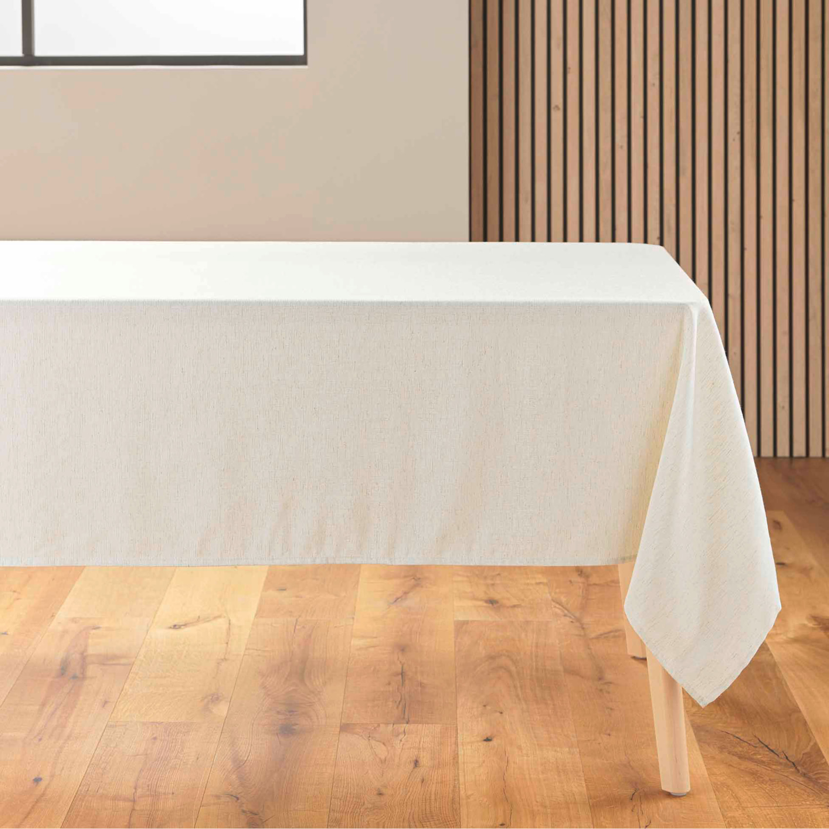 Nappe rectangle en poly-lin avec finition ourlet - Naturel