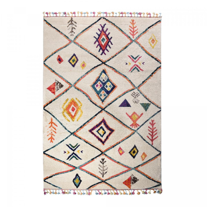 Tapis Mevo crème et multicolore motif traditionnel berbère