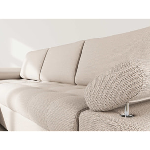 Bianca - Canapé d'angle gauche 4 places convertible avec coffre en tissu texturé - Beige