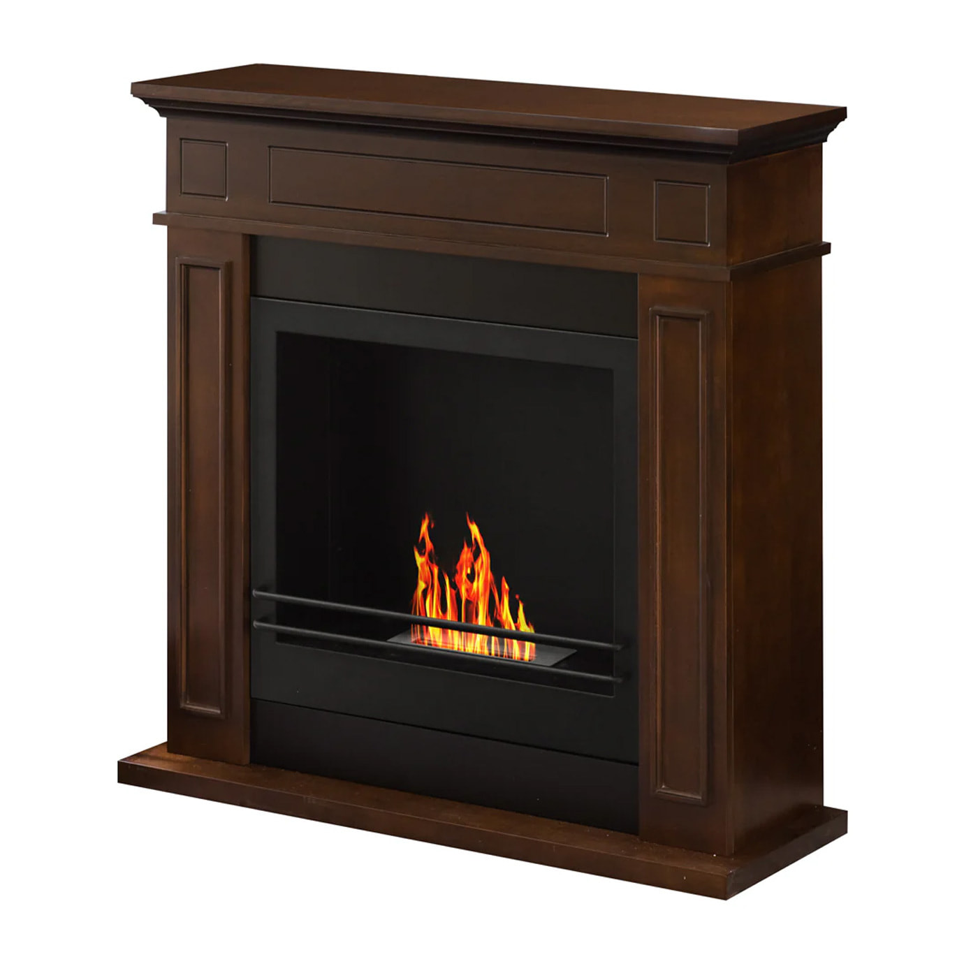 Jefferson - Camino a bioetanolo da terra in legno 89,5x28xH90,5 cm, colore marrone