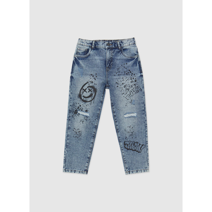 Jeans dad fit con graffiti