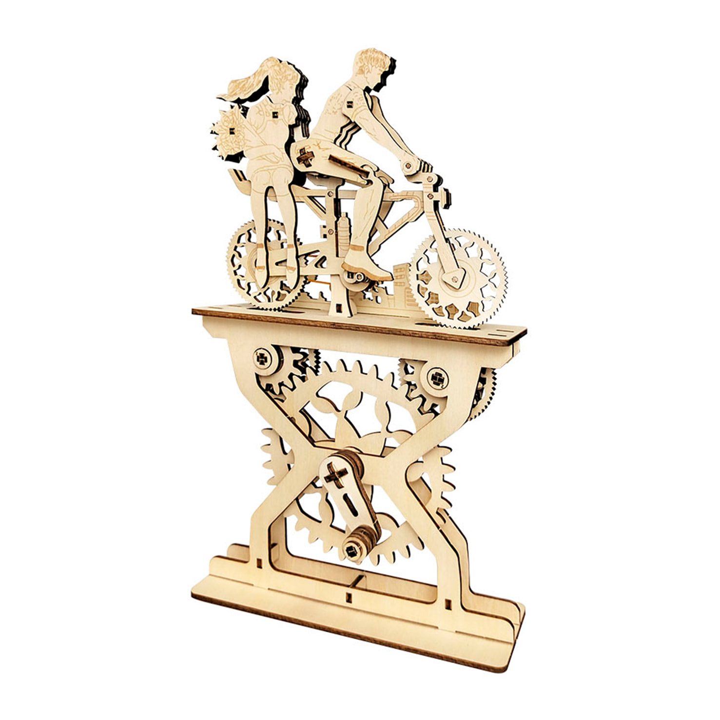 Maqueta de Madera 3D, con movimiento mecánico diseño de Amantes de la bicicleta - Pareja. 109 piezas.