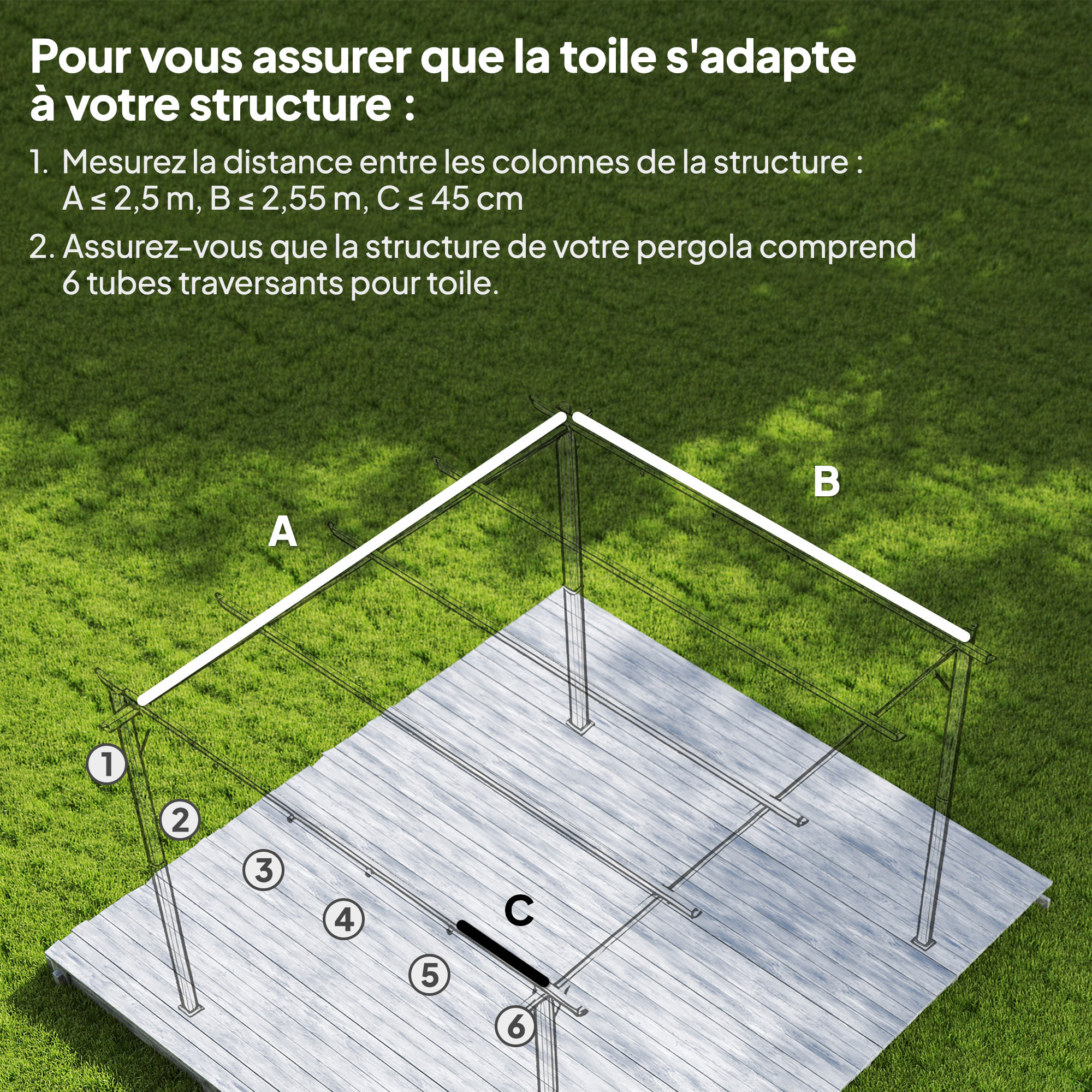 Toile de rechange pour pergola rétractable 3 x 3 m polyester haute densité 180 g/m² imperméabilisé blanc cassé