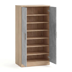Zapatero de 2 puertas en roble canadian y gris cemento 55x108 cm Liam Roble Canadian - Gris Cemento