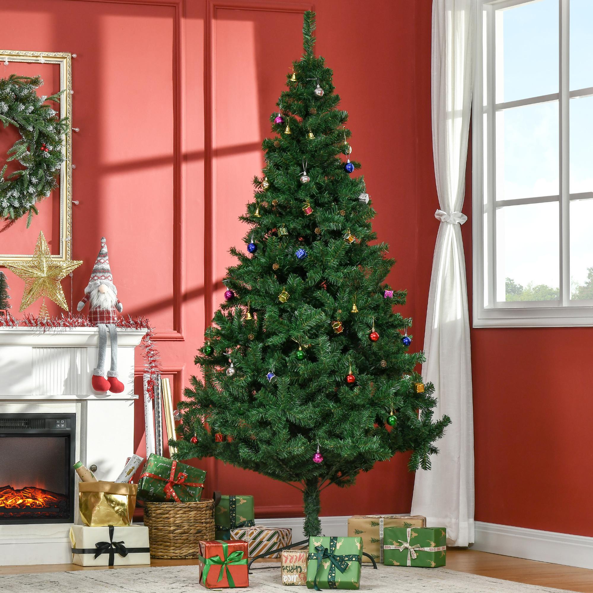 HOMCOM Árbol de Navidad Artificial 210 cm Ignífugo con 1036 Ramas Adornos Decorativos Hojas de PVC Apertura Automática Soporte Metálico Decoración Navideña para Interiores Verde