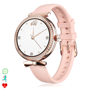 DAM Smartwatch QS01 compacto y elegante. Llamadas BT, notificaciones push. Monitor de salud, ciclos femeninos. Modos deportivos. 4,8x1,2x4,3 Cm. Color: Rosa