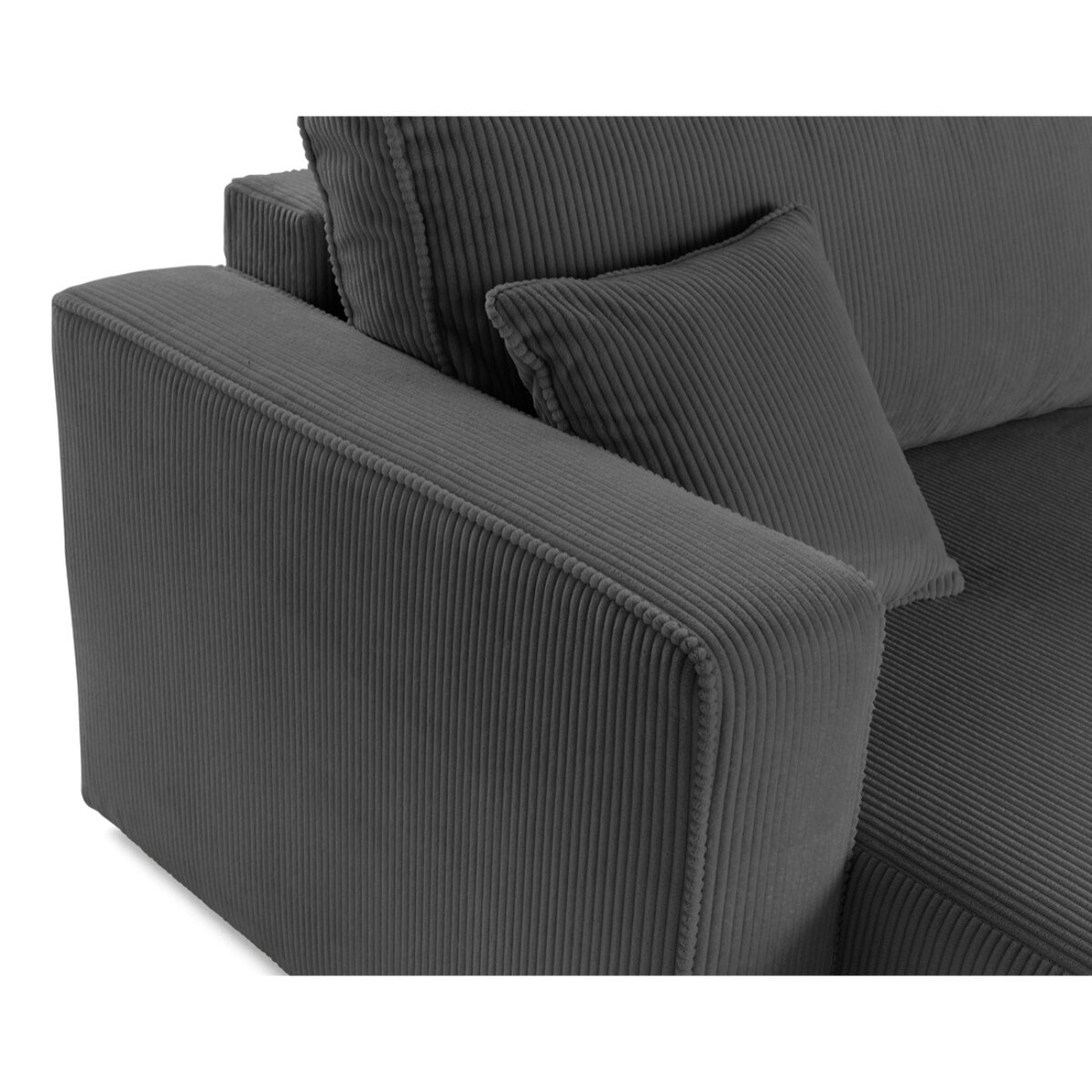 Topaze - Canapé droit 4 places avec double méridienne - assise profonde - en velours côtelé - Gris