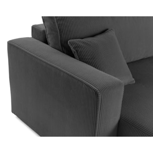 Topaze - Canapé droit 4 places avec double méridienne - assise profonde - en velours côtelé - Gris