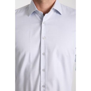 Camicia Uomo 1 Bottone Francese Slim Armaturato Fantasia Grigio/Bianco
