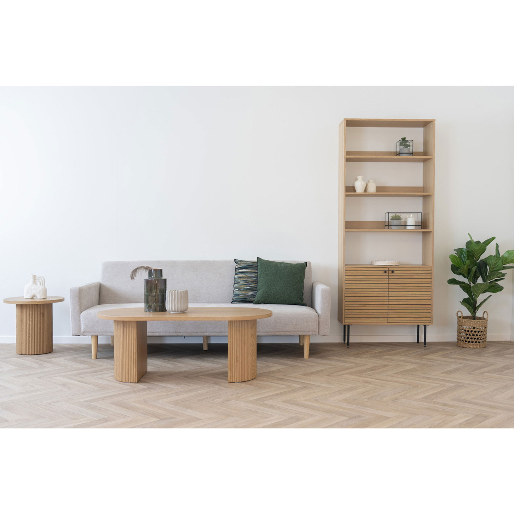 Tavolino da salotto Boavista naturale con doppia base cilindrica 120x60 cm