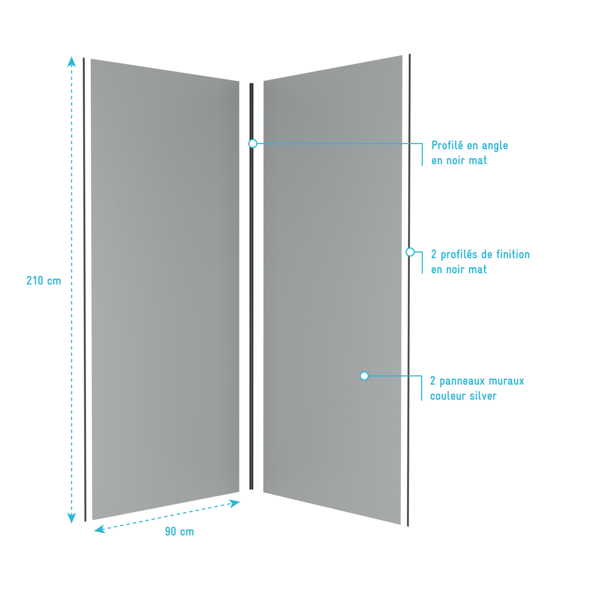 Pack 2 Panneaux muraux Silvere 90x210cm + Profilés noir - WALL'IT