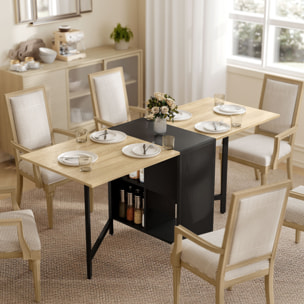 Mesa Plegable de Comedor, Mesa de Cocina Plegable, con Alas Abatibles, 4 Compartimentos, 3 Formas, Hasta 4 Personas, para Salón, Espacio Pequeño, 169x60x75 cm, Natural Oscuro
