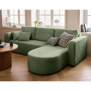 Miro - canapé d'angle réversible - 4 places - convertible avec coffre - en velours texturé - Vert sauge