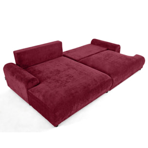 Nelly - canapé d'angle gauche 4 places convertible avec coffre en velours texturé - Prune