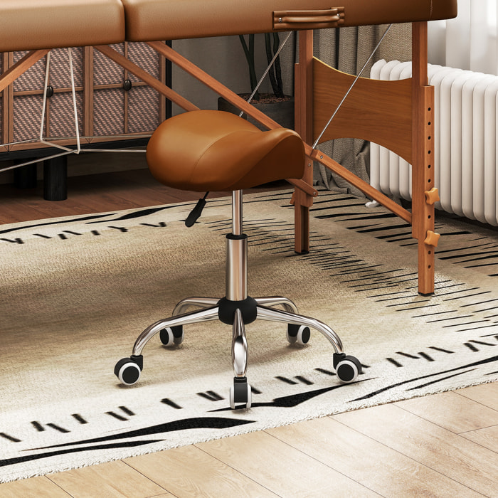 Tabouret de massage tabouret selle ergonomique pivotant 360° hauteur réglable revêtement synthétique marron chromé