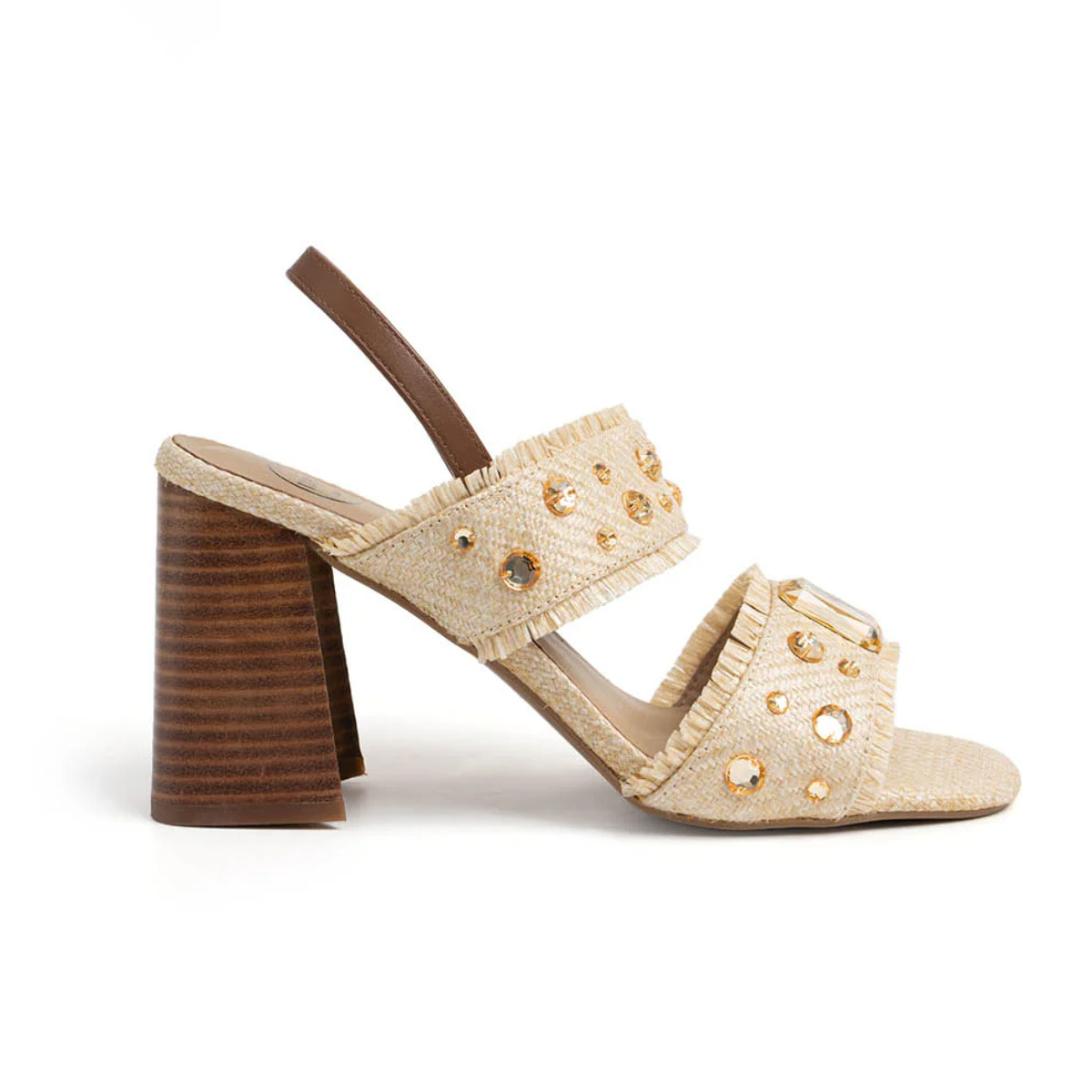 Sandalo con tacco alto con fasce a incrocio e cinturino - BEIGE