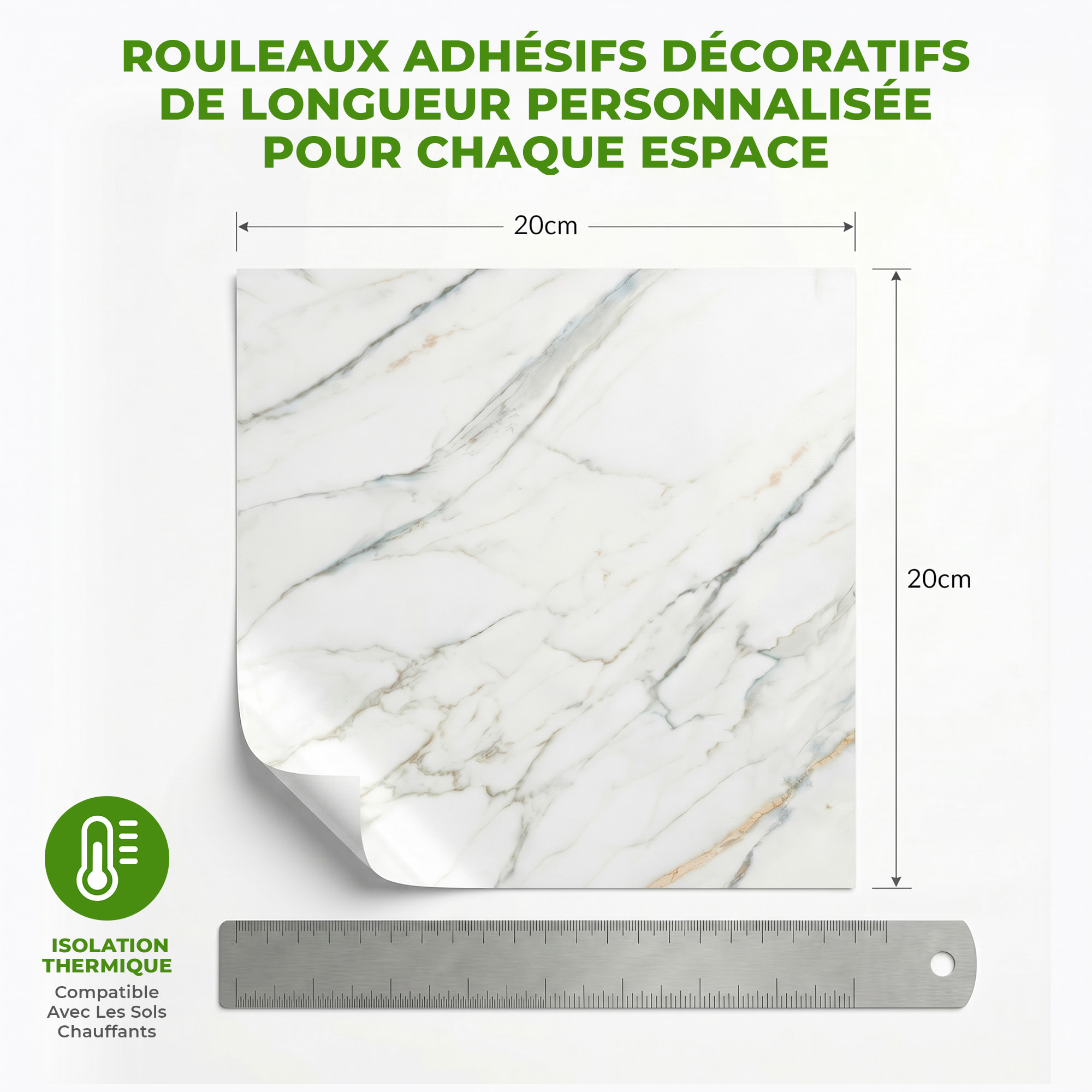 Sticker Sol avec laminat de Protection en Plastique Anti-dérapant | Stickers adhésif Sol - SOL MARBRE BLANC - 1 sticker