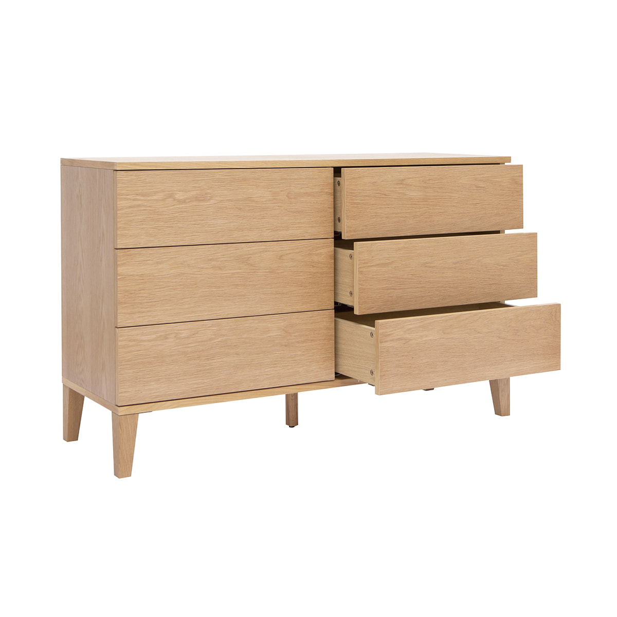 Commode en bois clair chêne 6 tiroirs L120 cm FREDDY