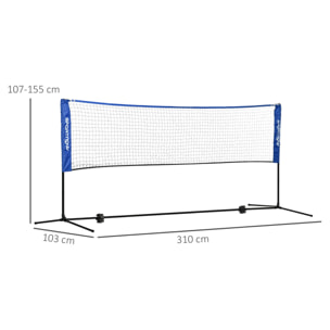 Filet de badminton volley-ball - hauteur réglable 107-155 cm - structure métal, sac de transport inclus - noir bleu