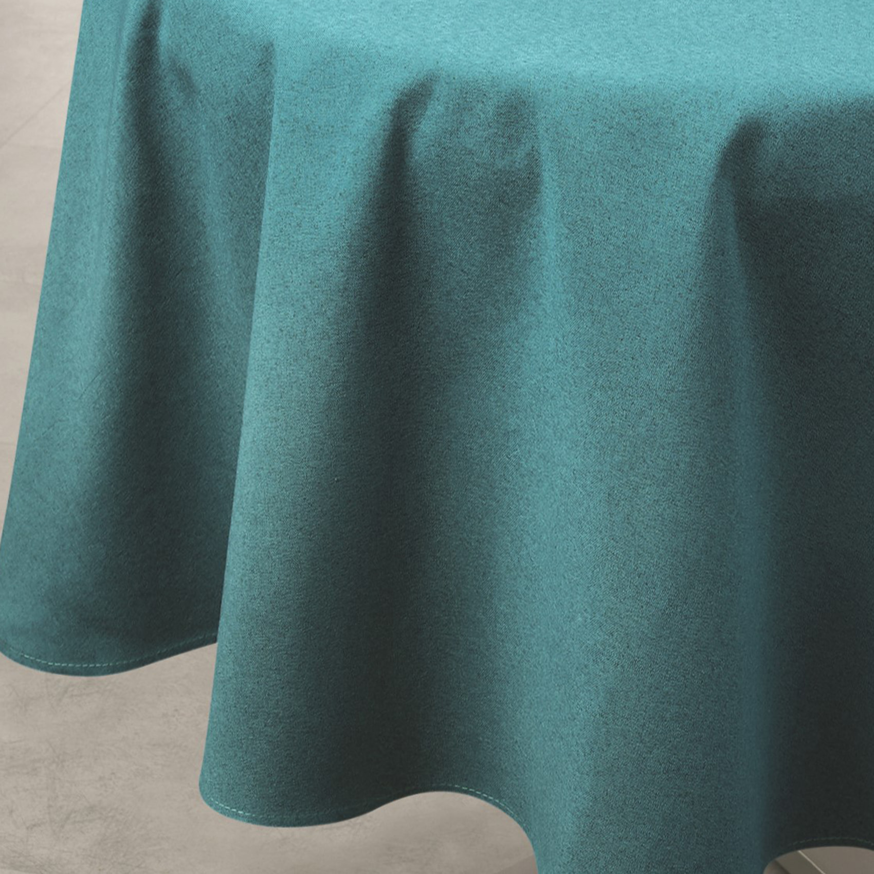 Nappe déperlante anti-taches  - Effet lin pour table ronde - Bleu Paon