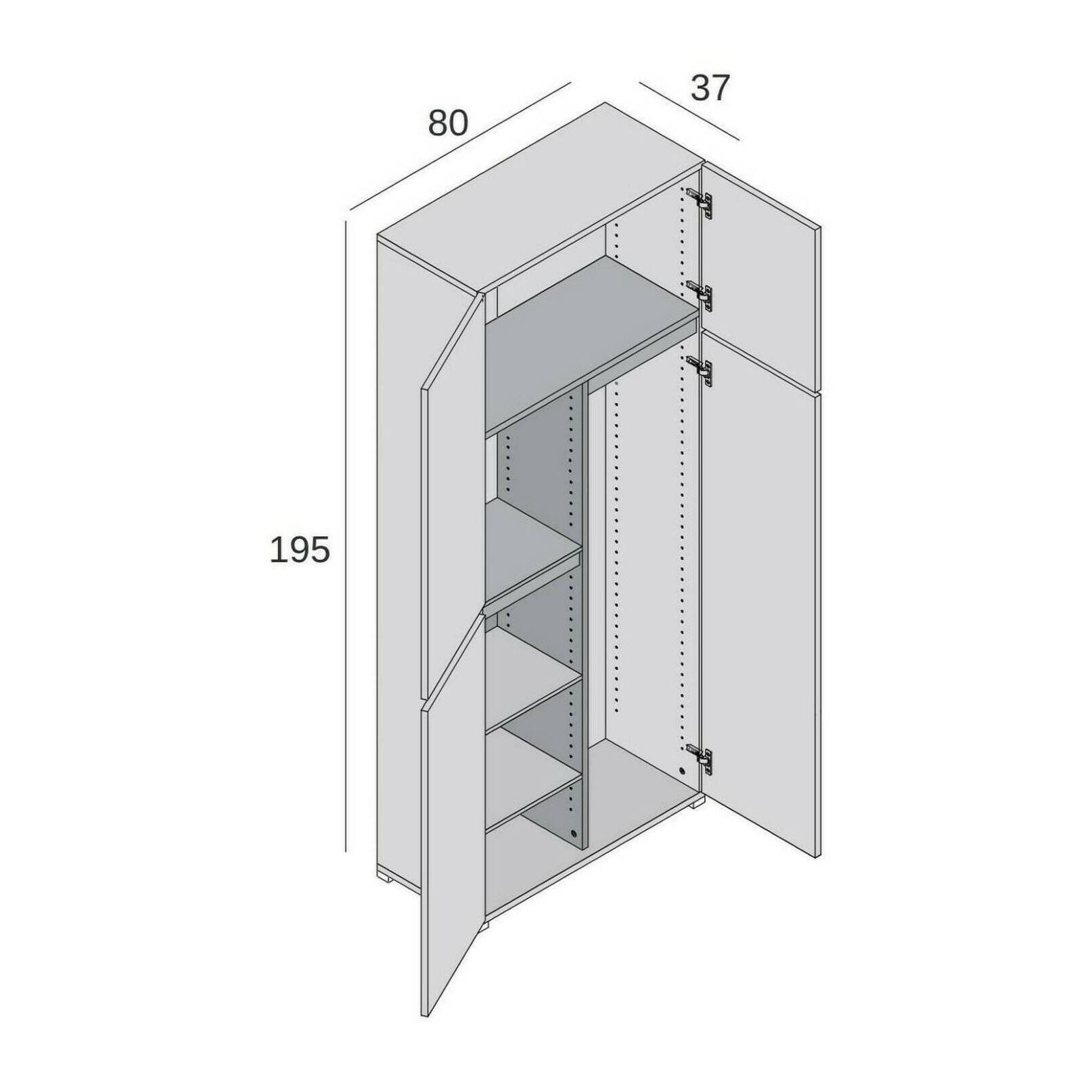 Armadio multiuso grande Dbandinell, Mobile multiuso a 4 ante, Armadietto porta scarpe, Guardaroba salvaspazio, 100% Made in Italy, 80x37h195 cm, Bianco