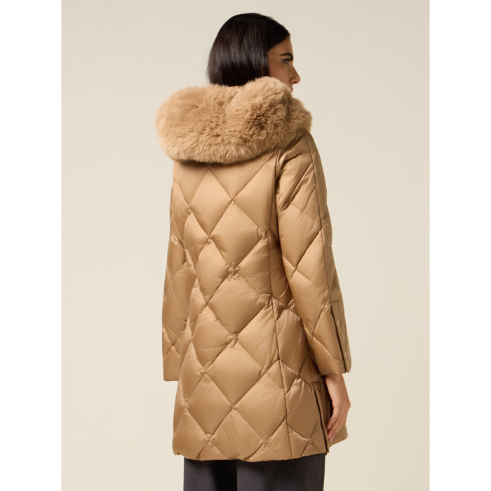 Oltre - Plumífero midi acolchado con pluma auténtica - Beige