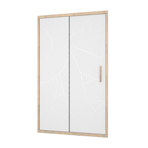 Porte de douche 120 coulissante HINATA - style Japandi courbes douces - Cadre effet Bois - Verre 6mm