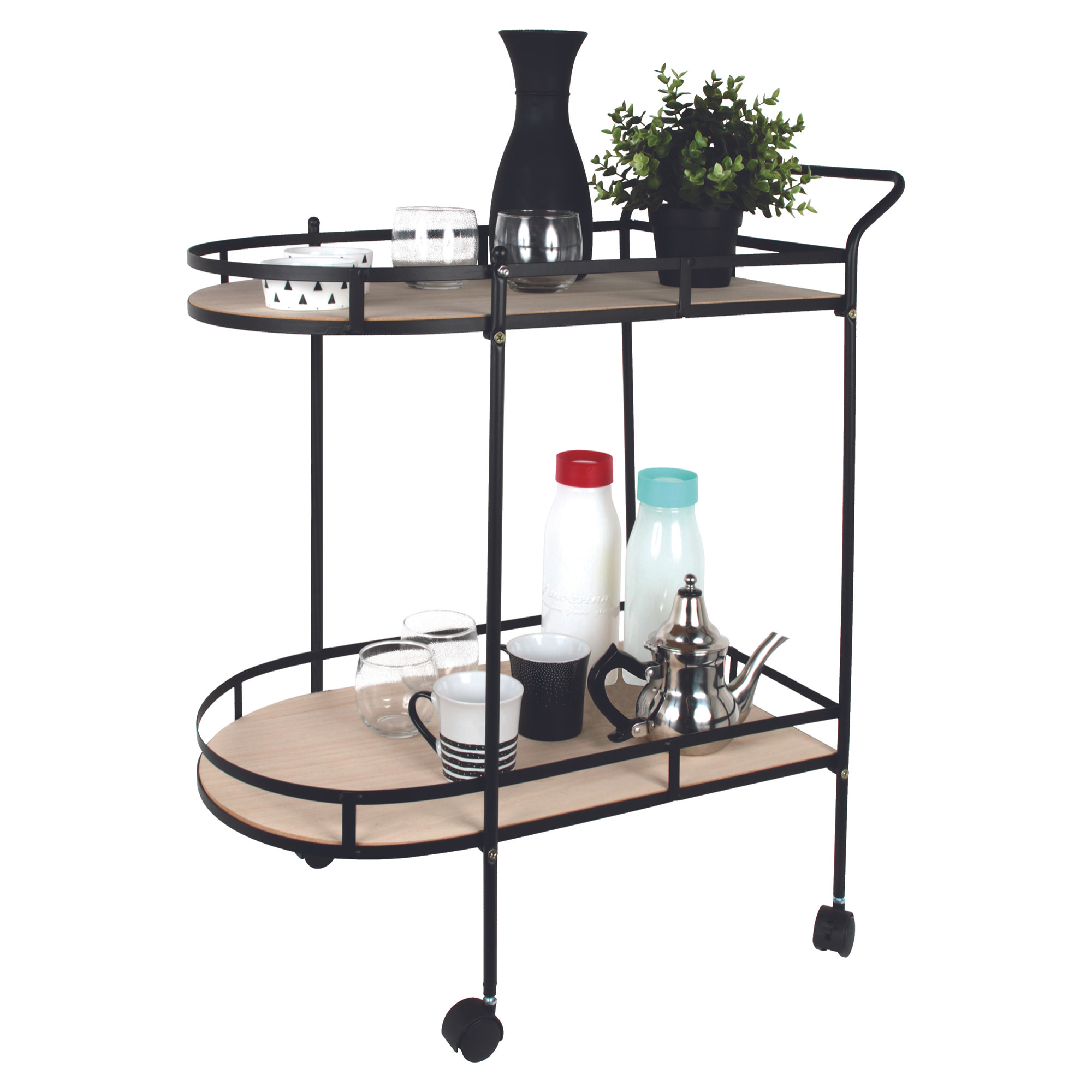 Desserte A Roulettes Bois Et Metal 2 Niveaux