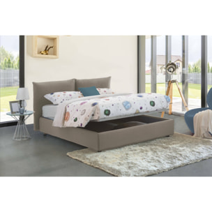 Letto matrimoniale Cristyn, Letto contenitore con rivestimento in tessuto, 100% Made in Italy, Apertura frontale, con materasso Cm 160x200 incluso, Tortora