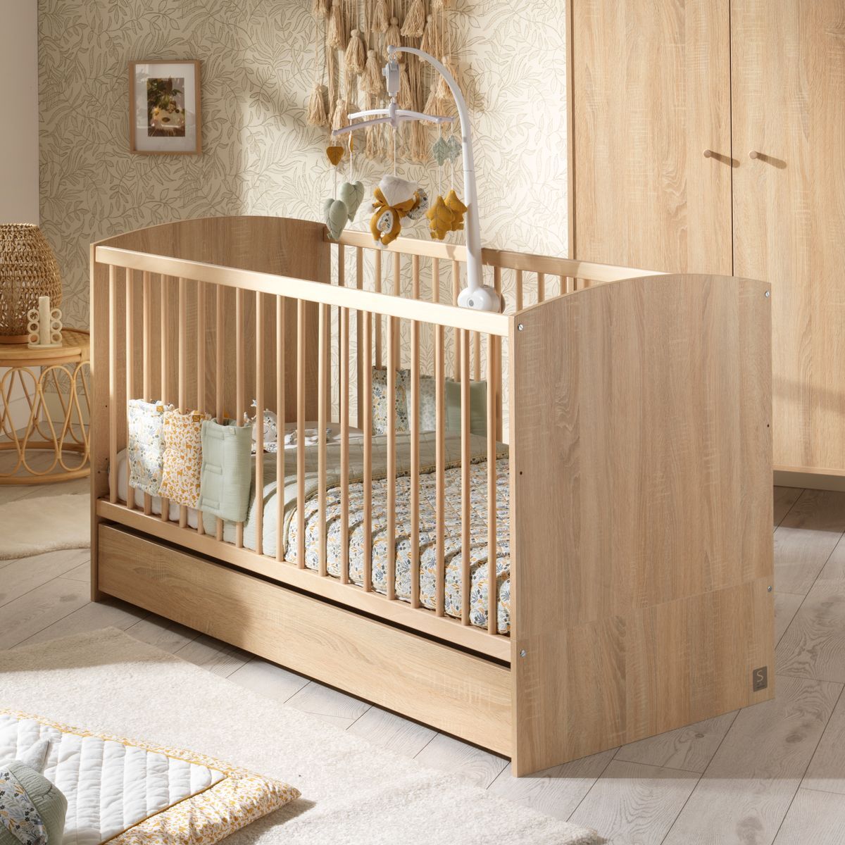 Chambre bébé évolutive Access, Lit 140x70 et Commode à langer - Chêne doré