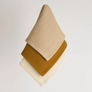 Set 3 paños cocina algodón liso Natural/Topo/Ocre