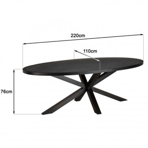 BASILE - Table à manger 220x110cm plateau noir effet pierre