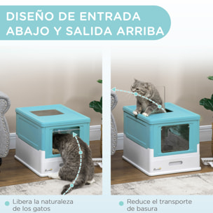 Caja de Arena Plegable para Gatos Arenero Cerrado para Gatos con Cubierta Desmontable Bandeja Extraíble Techo Abatible Puerta de Entrada y Pala 47,5x35,5x36,7 cm Azul y Blanco