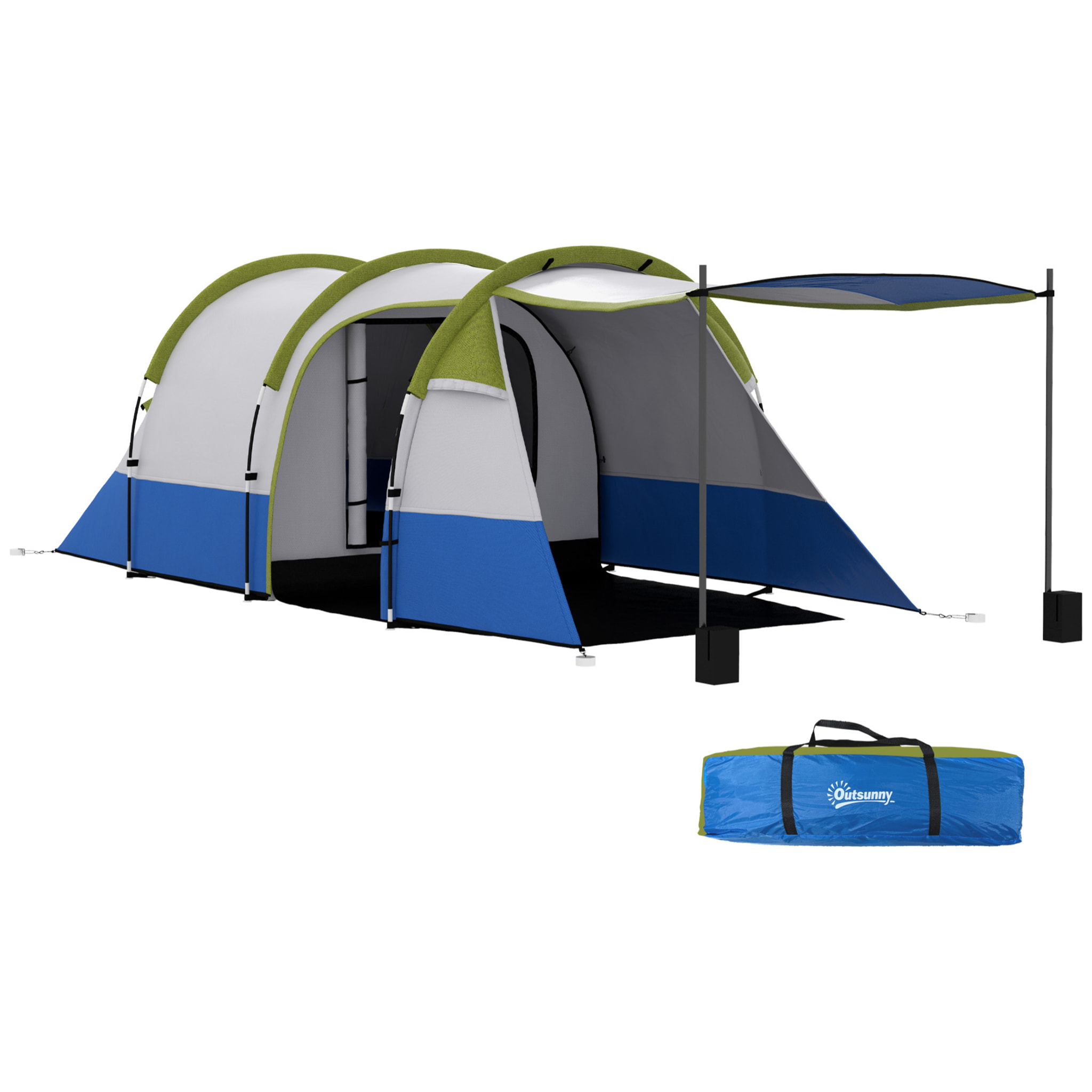 Tienda de Campaña Familiar para 3 Personas Tienda Camping Plegable Ligera con 2 Habitaciones Bolsa de Transporte Impermeable 2000 mm para Playa Senderismo 420x200x150 cm Azul Oscuro y Verde